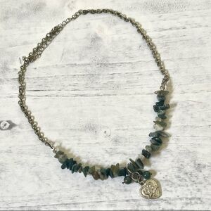 Silver tone heart pendant natural stones necklace